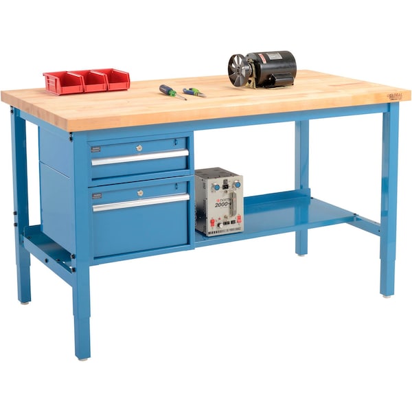 Global Industrial 60 x 30 Production Workbench, Birch Square Edge, Drawers & Shelf, Blue 319229BL - main